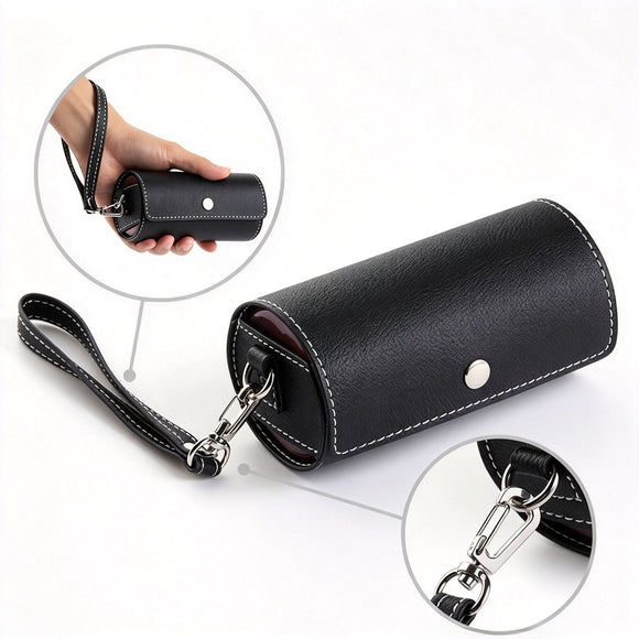 Round Portable Pill Organizer Black PU Leather Large Capacity Medicine Storage Box, Weekly Travel Medication Case Halloween Christmas Gift