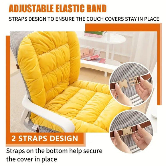 Winter Thick Fleece Seat & Back Cushion Set - 90cm Sofa Office Chair Warmer （sandy beige）