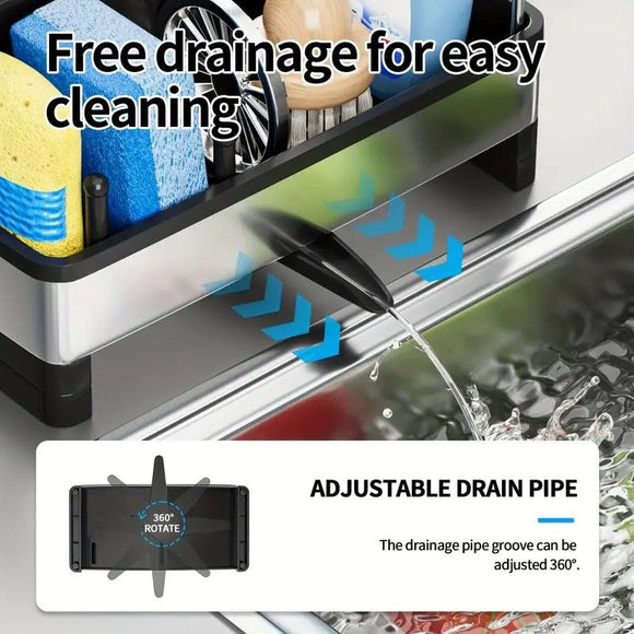 No Drill 360° Rotating Drain Sponge Holder with Tray Kitchen Sink Organizer(WHITE)