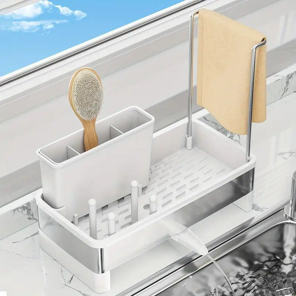 No Drill 360° Rotating Drain Sponge Holder with Tray Kitchen Sink Organizer AU(BLACK)