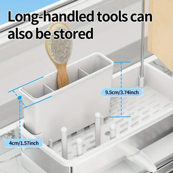 No Drill 360° Rotating Drain Sponge Holder with Tray Kitchen Sink Organizer AU(BLACK)