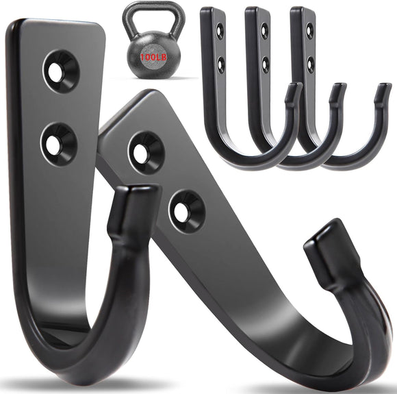5 Large Size Heavy Duty Wall Hooks, Coat Hooks for Hanging Pans, Backpacks, Coats, Garage Items (Black)