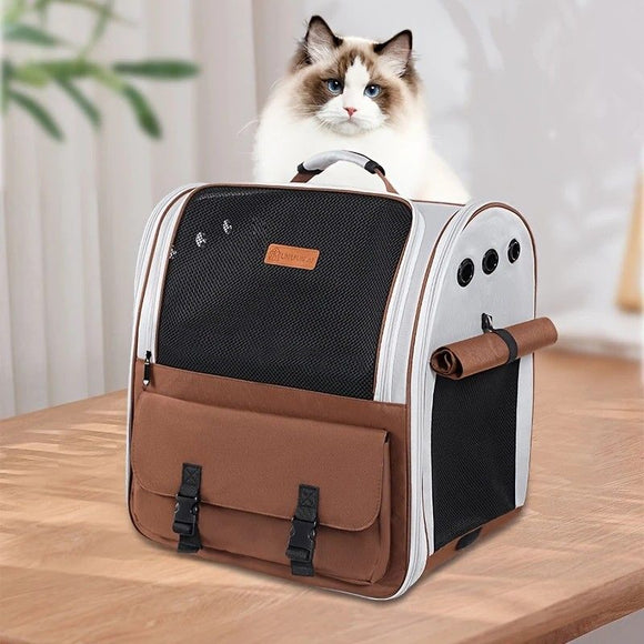 Cat Backpack Carrier - Lightweight, Foldable, Shape-Retaining Travel Bag for Cats and Small Dogs up to 8kg(Dark green)