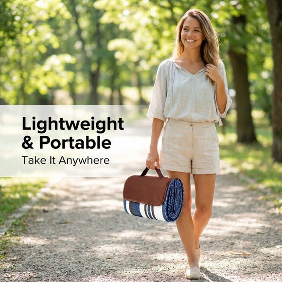 Double-layer Nylon Picnic Mat High-density Waterproof Base + Nylon Padding Lightweight Foldable with Carry Handle Machine Washable & Easy Care  Ideal for Beach Camping Park Outdoor Picnics。（150*200CM)