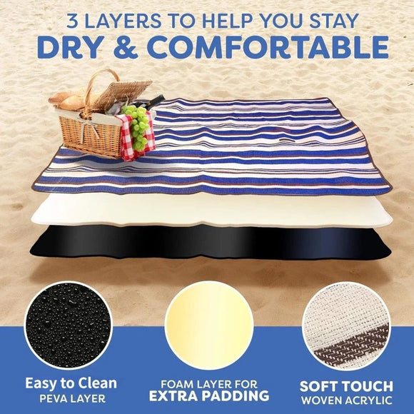Double-layer Nylon Picnic Mat High-density Waterproof Base + Nylon Padding Lightweight Foldable with Carry Handle Machine Washable & Easy Care  Ideal for Beach Camping Park Outdoor Picnics(200*200CM)