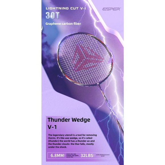 ESPER V-1 Thunder Wedge 5U Ultra-Light Badminton Racket, 30T Graphene Carbon Fiber, 6.8mm Slim Shaft, Balanced Offense and Defense, Lightweight Recreational Racket.(silver gray)