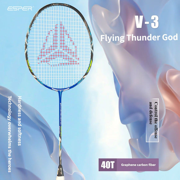 ESPER V3 Badminton Racket 72g Ultra-Light 6U Graphene Carbon All-Around Professional Match Training Durable Stylish Racket（blue)