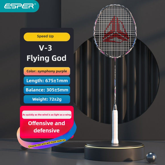 ESPER V3 Badminton Racket 72g Ultra-Light 6U Graphene Carbon All-Around Professional Match Training Durable Stylish Racket（blue)