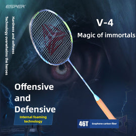ESPER V4 Badminton Racket 82g Lightweight 4U Full Carbon Fiber All-Around Professional Match Training Durable Stylish Racket(Fluorescent gold red) - 0