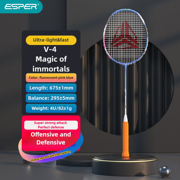 ESPER V4 Badminton Racket 82g Lightweight 4U Full Carbon Fiber All-Around Professional Match Training Durable Stylish Racket(Fluorescent yellow-green)