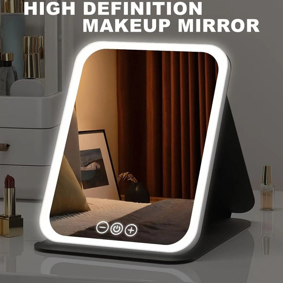 LED Makeup Mirror with Lights, 3 Color Modes Touch Control, Rechargeable Travel Vanity Mirror(pink)