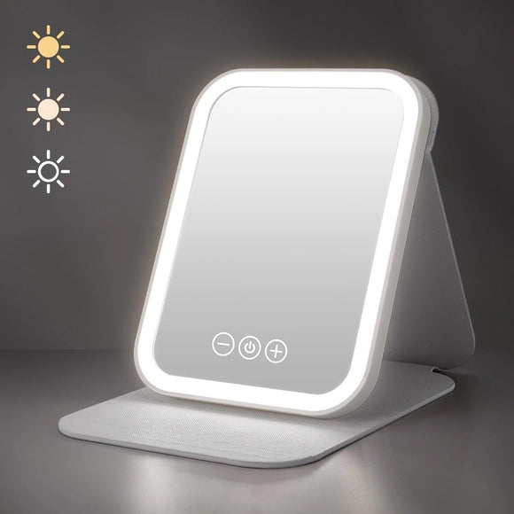 LED Makeup Mirror with Lights, 3 Color Modes Touch Control, Rechargeable Travel Vanity Mirror(WHITE)