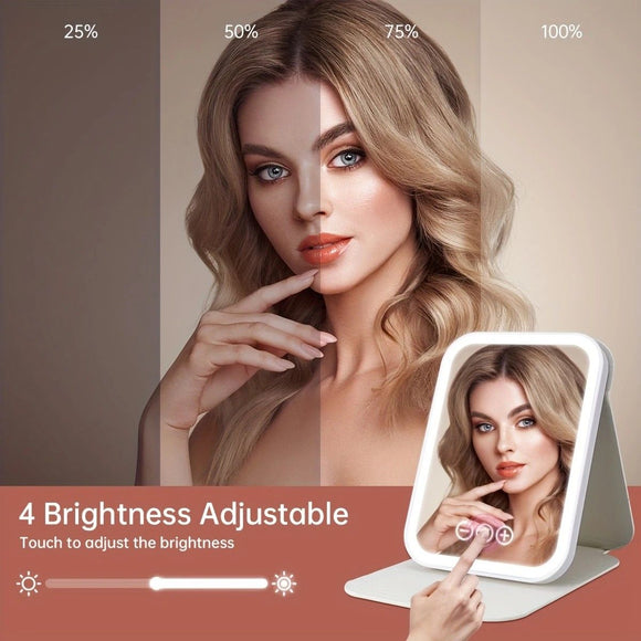 LED Makeup Mirror with Lights, 3 Color Modes Touch Control, Rechargeable Travel Vanity Mirror(BLACK)