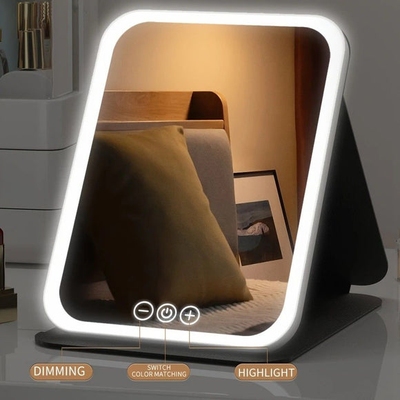 LED Makeup Mirror with Lights, 3 Color Modes Touch Control, Rechargeable Travel Vanity Mirror(BLACK)