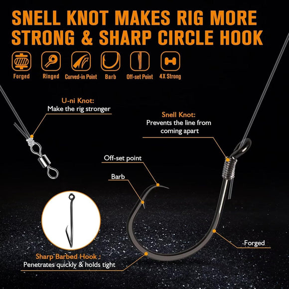 Pre-Tied Catfish Rig System, 23 Inch 55LB Santee Cooper Catfish Float Rig with Adjustable EVA Slip Float and High Carbon Circle Hooks 5/0 6/0 8/0, Ready-to-Fish for River and Bank Fishing(Cigar Float-6/0Hook * 3PCS)