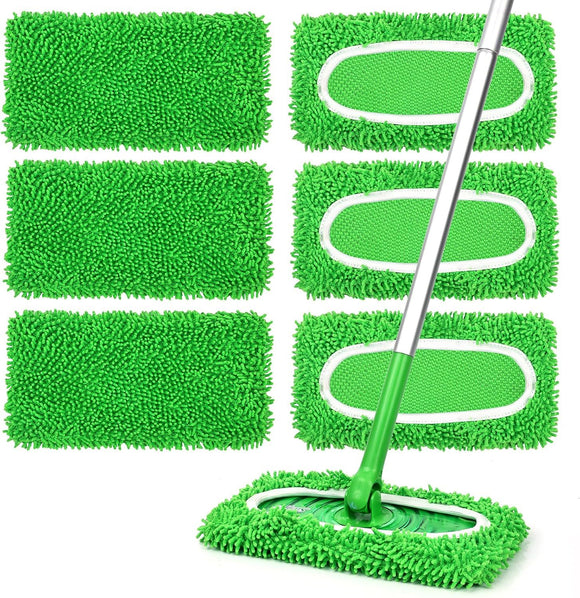 6Pcs Reusable Microfiber Mop Pads Compatible with Swiffer Sweeper Mop - Replacement Wet Mopping Pad Refills & Washable Dry Sweeping Cloths for Surface Hardwood Floor Cleaning