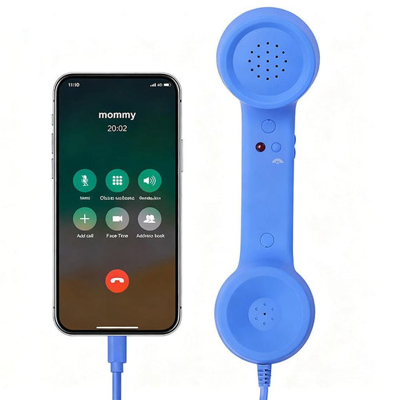 Handheld Retro Wired Telephone Handset with Microphone for Smartphones PC Blue