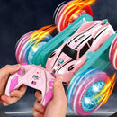 2.4 GHZ Remote Control Stunt Car 4WD Double Sided Rotating Crawler with Headlights Pink-2