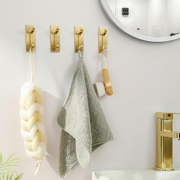 4 Pack Stainless Steel Double Adhesive Hooks with 3kg Capacity - Gold