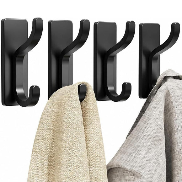 4 Pack Stainless Steel Double Adhesive Hooks with 3kg Capacity - Black