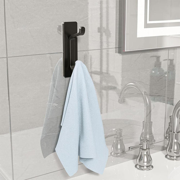 4 Pack Stainless Steel Double Adhesive Hooks with 3kg Capacity - Black