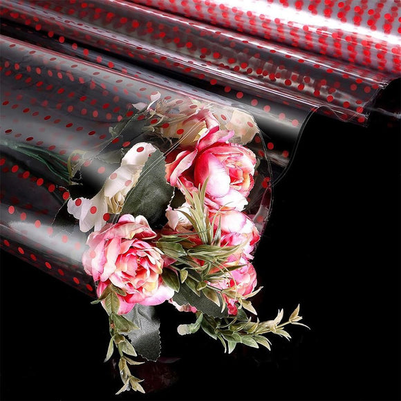 Clear Waterproof OPP Flower Bouquet Wrapping Paper Rolls - Small Red Polka Dots