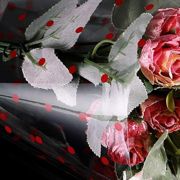 Clear Waterproof OPP Flower Bouquet Wrapping Paper Rolls - Small Red Polka Dots