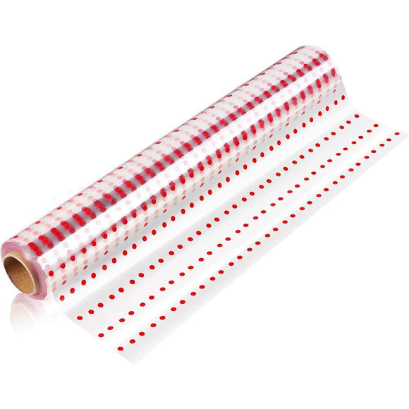 Clear Waterproof OPP Flower Bouquet Wrapping Paper Rolls - Small Red Polka Dots