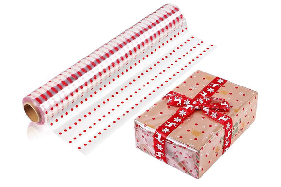 Clear Waterproof OPP Flower Bouquet Wrapping Paper Rolls - Small Red Polka Dots