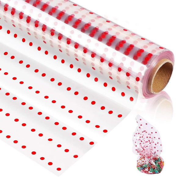 Clear Waterproof OPP Flower Bouquet Wrapping Paper Rolls - Small Red Polka Dots