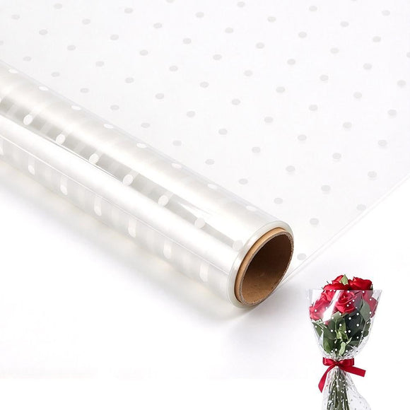 Clear Waterproof OPP Flower Bouquet Wrapping Paper Rolls - Small White Polka Dots