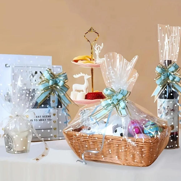 Clear Waterproof OPP Flower Bouquet Wrapping Paper Rolls - Small White Polka Dots