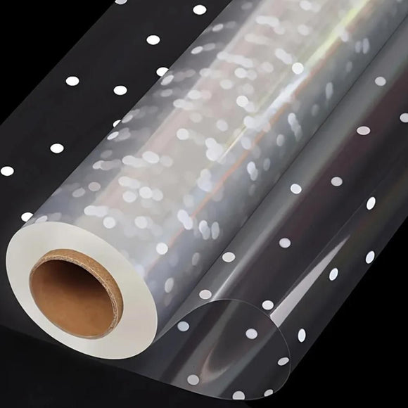 Clear Waterproof OPP Flower Bouquet Wrapping Paper Rolls - Small White Polka Dots