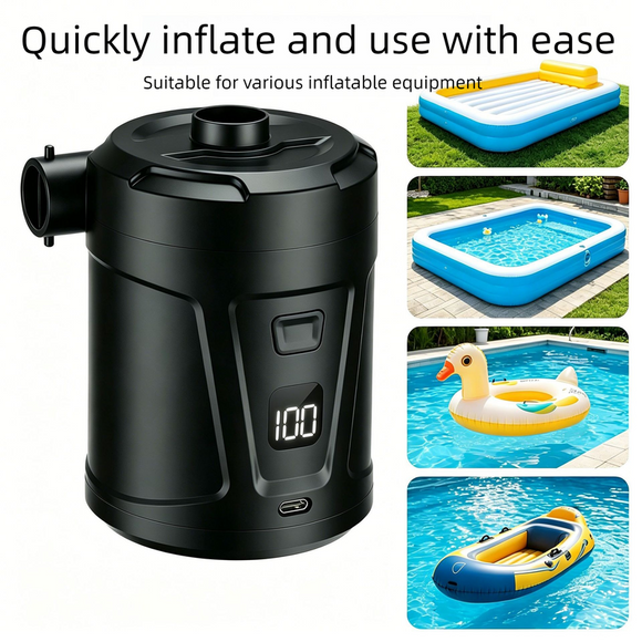 Outdoor Camping Digital Electric Air Pump, 5200mAh Built-in Battery, for Air Mattresses and Swim Rings - White