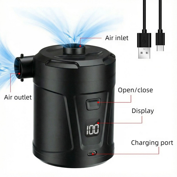 Outdoor Camping Digital Electric Air Pump, 5200mAh Built-in Battery, for Air Mattresses and Swim Rings - Orange