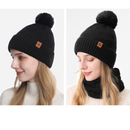 Women's Fashionable Winter 3-Piece Set: Knit Hat, Scarf, and Gloves.  A must-have for outdoor skiing and cycling - Black-2