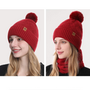 Women's Fashionable Winter 3-Piece Set: Knit Hat, Scarf, and Gloves.  A must-have for outdoor skiing and cycling - Red-2