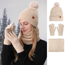 Women's Fashionable Winter 3-Piece Set: Knit Hat, Scarf, and Gloves.  A must-have for outdoor skiing and cycling—Beige-1