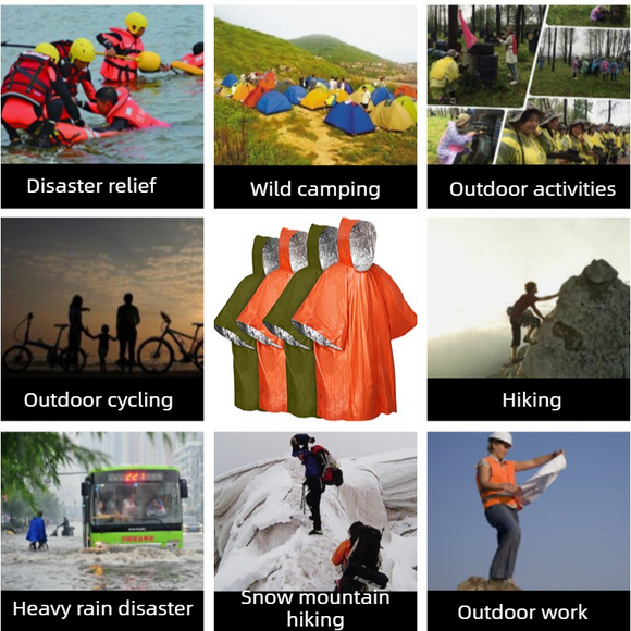 Outdoor Emergency Waterproof Insulated Raincoat, Portable Folding Camping and Hiking Cold-Weather Raincoat – Orange