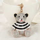 Black - Rhinestone Striped Bear Keychain, Cute Enamel Cartoon Bear Bag Charm Pendant, Alloy Bling Key Ring Accessories for Gifts & Bag Decoration-1