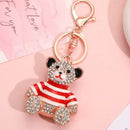 Red - Rhinestone Striped Bear Keychain, Cute Enamel Cartoon Bear Bag Charm Pendant, Alloy Bling Key Ring Accessories for Gifts & Bag Decoration-2