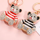 Red - Rhinestone Striped Bear Keychain, Cute Enamel Cartoon Bear Bag Charm Pendant, Alloy Bling Key Ring Accessories for Gifts & Bag Decoration-3