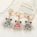Blue - Rhinestone Striped Bear Keychain, Cute Enamel Cartoon Bear Bag Charm Pendant, Alloy Bling Key Ring Accessories for Gifts & Bag Decoration-6
