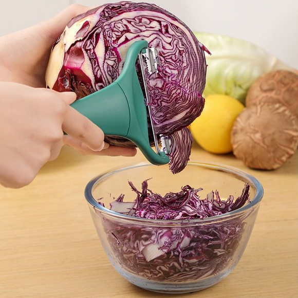 Dual Blade Vegetable Peeler & Cabbage Shredder, 2 in 1 Stainless Steel Julienne Slicer for Cabbage, Carrot, Potato, Fruit Salad Making
