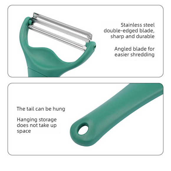 Dual Blade Vegetable Peeler & Cabbage Shredder, 2 in 1 Stainless Steel Julienne Slicer for Cabbage, Carrot, Potato, Fruit Salad Making