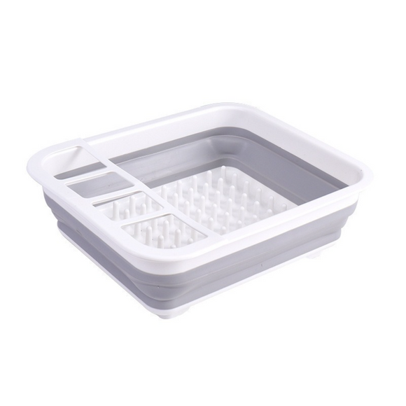 Multi Compartment Plastic Kitchen Utensil Holder, Foldable Dish Drain Basket for Bowl Plate Cup Chopsticks Storage