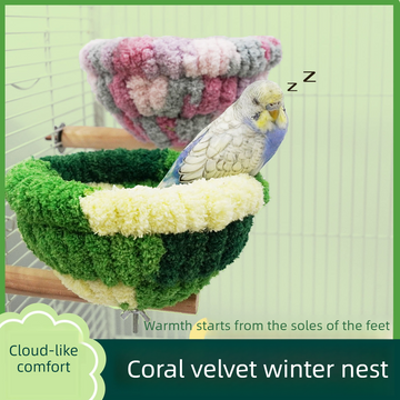 2-in-1 Parrot Perch Warm Bed Nest, Coral Fleece Hanging Bird Cage Sleeping Hut for Budgies, Cockatiels, Lovebirds, and Small Parrots - Winter Warm House - Green - 0