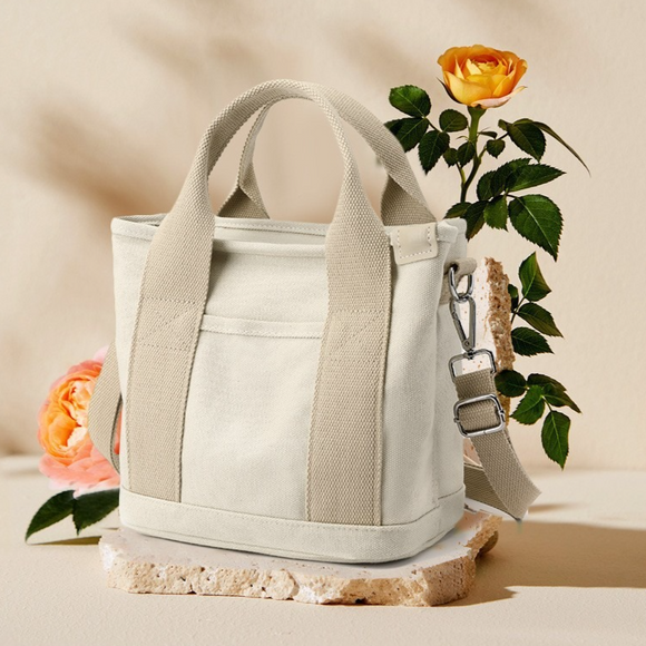 Multi-Compartment Canvas Tote Bag, 3-Way Handheld, Crossbody, and Shoulder Bag with Adjustable Strap for Daily Work and Shopping - Blue