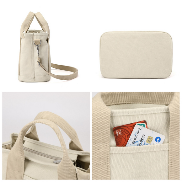 Multi-Compartment Canvas Tote Bag, 3-Way Handheld, Crossbody, and Shoulder Bag with Adjustable Strap for Daily Work and Shopping - Blue