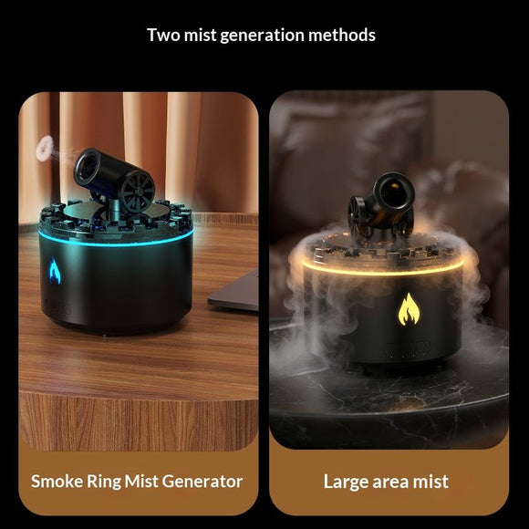 Cannon-Shaped Smoke Ring Aroma Diffuser and Humidifier, 2 Mist Modes, RGB Color-Changing Lava Lamp Essential Oil Diffuser, for Home or Desk – Black